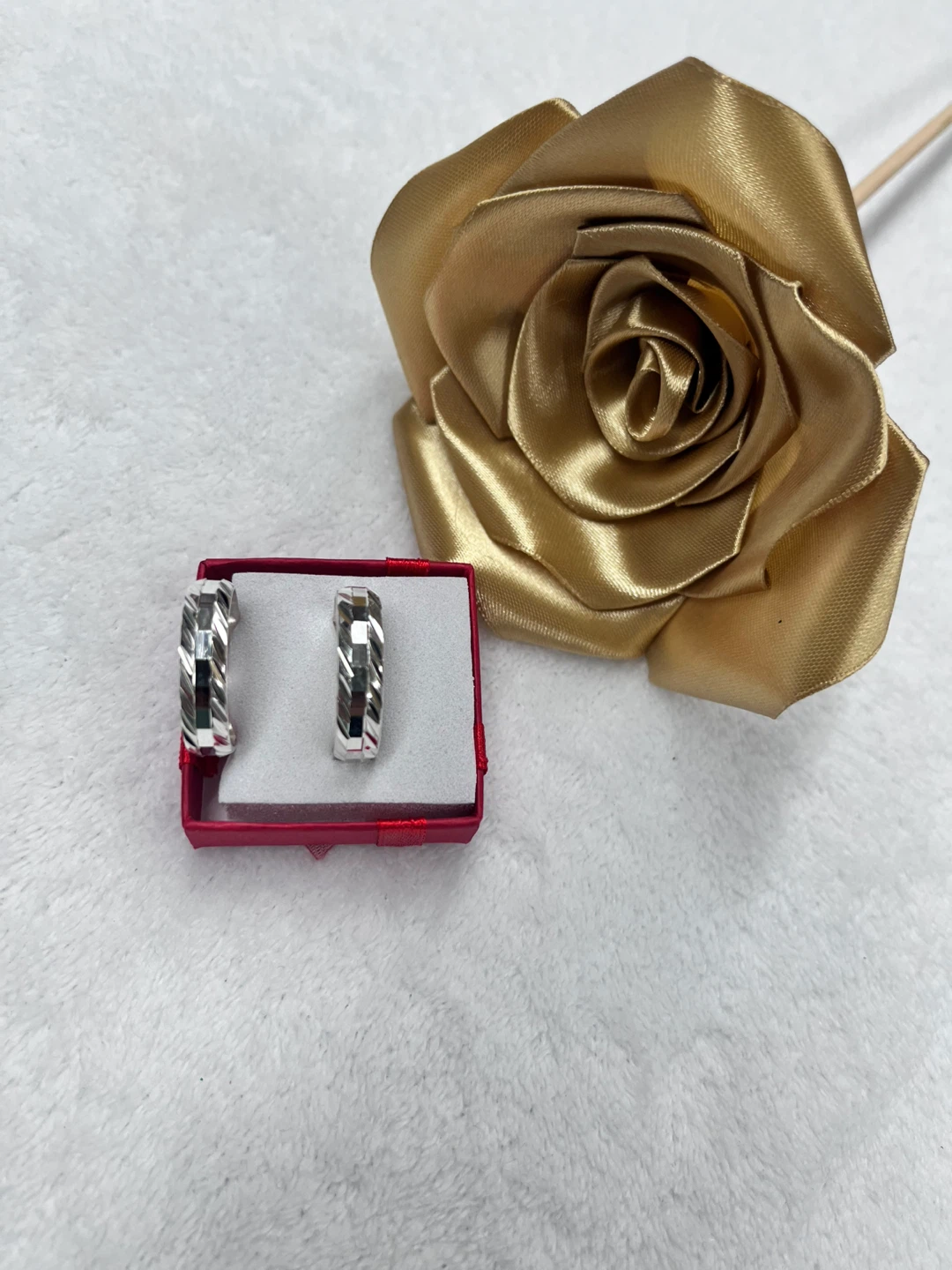 Silver Hoop Earrings with Chevron Design - photo 2