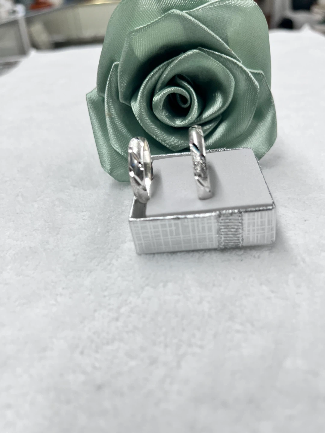 Pair of Sterling Silver Wedding Bands with Diamond Accents
