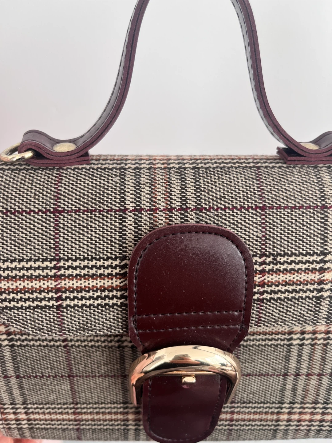 Korea design bag: Plaid handbag with gold buckle - photo 3