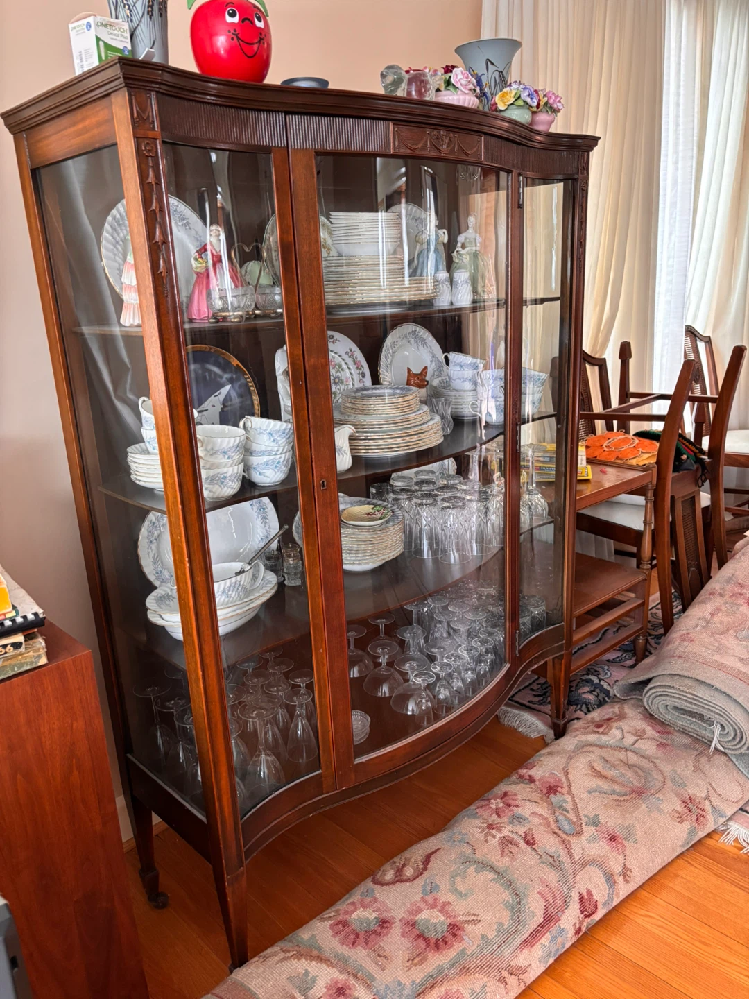 Antique Display Cabinet with Glassware and Dishes