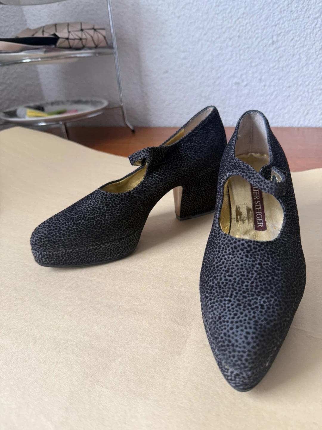 Walter Steiger Black Spotted Mary Jane Heels - US 5 / EU 34 1/2