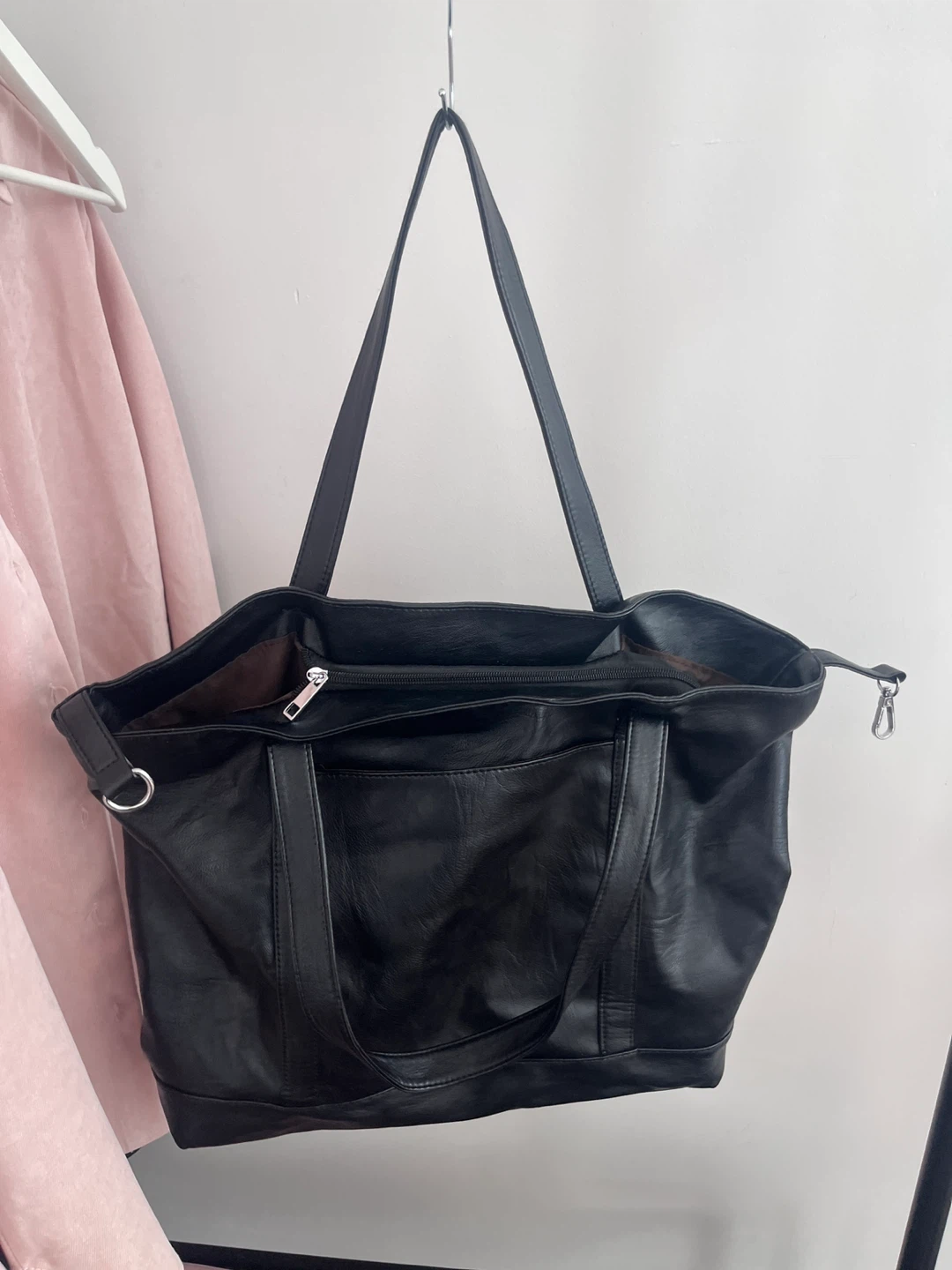 Black Faux Leather Tote Bag