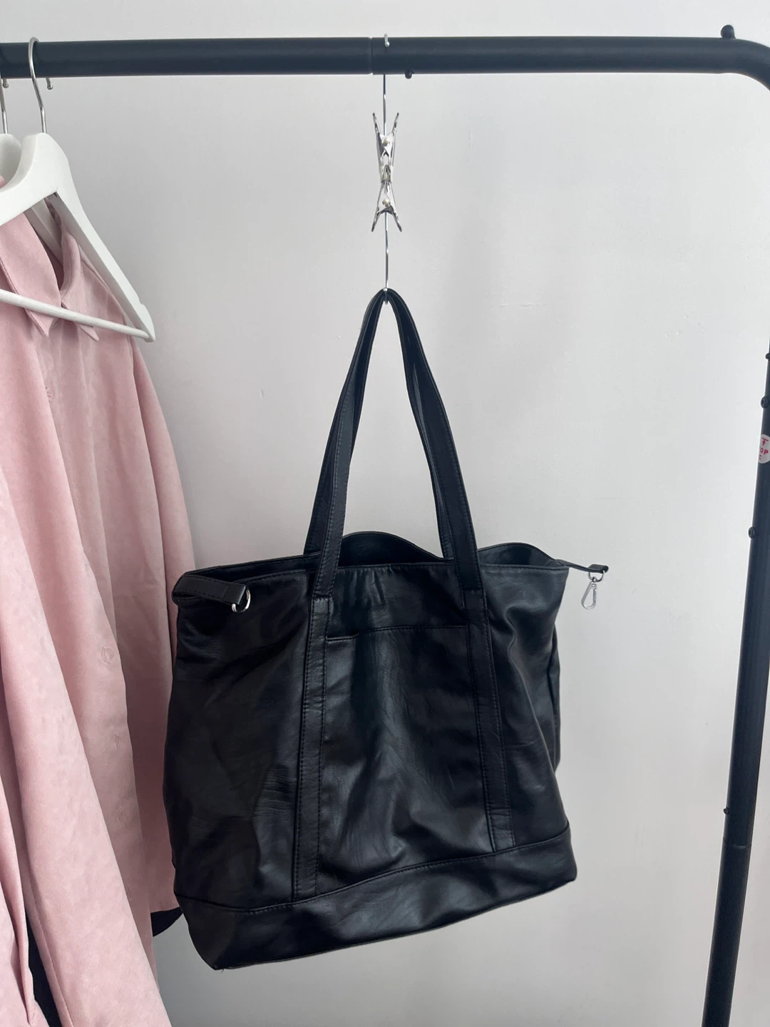 Black Faux Leather Tote Bag - photo 5