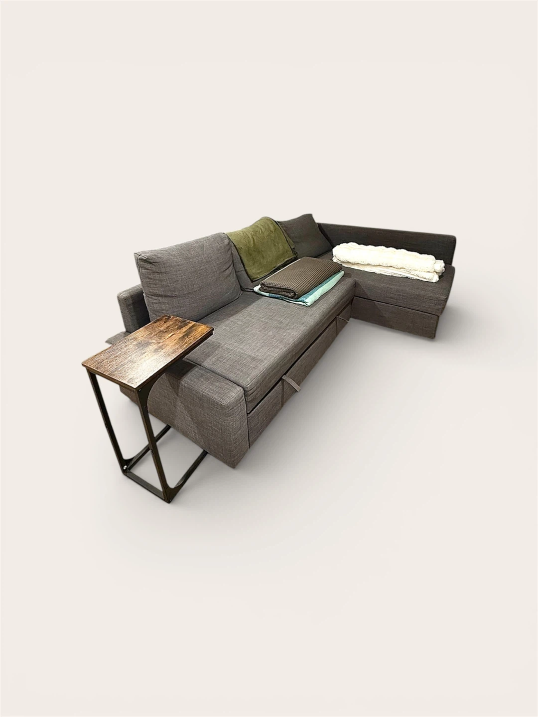 Modern Grey Sectional Couch with Pull-Out Bed