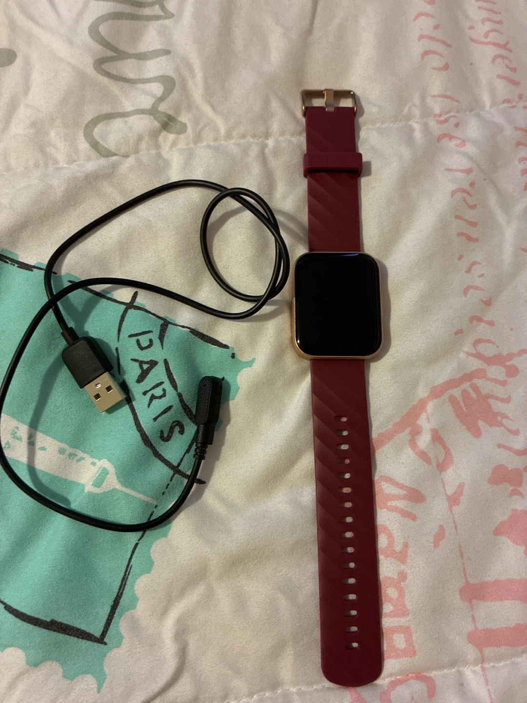 🥕Maroon Smartwatch with Charging Cable