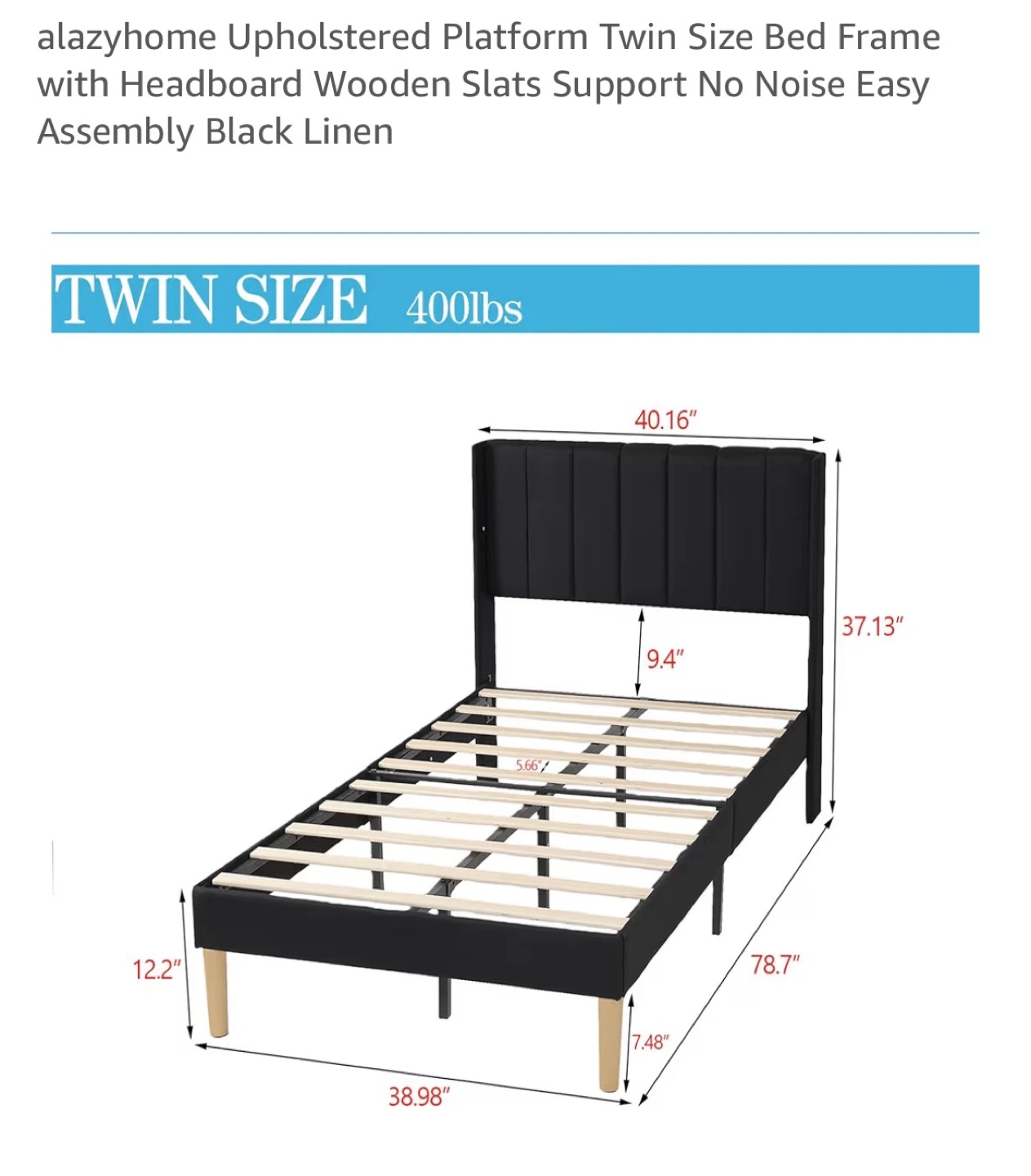 Alazyhome Upholstered Platform Bed Frame  and  mattress - Twin
