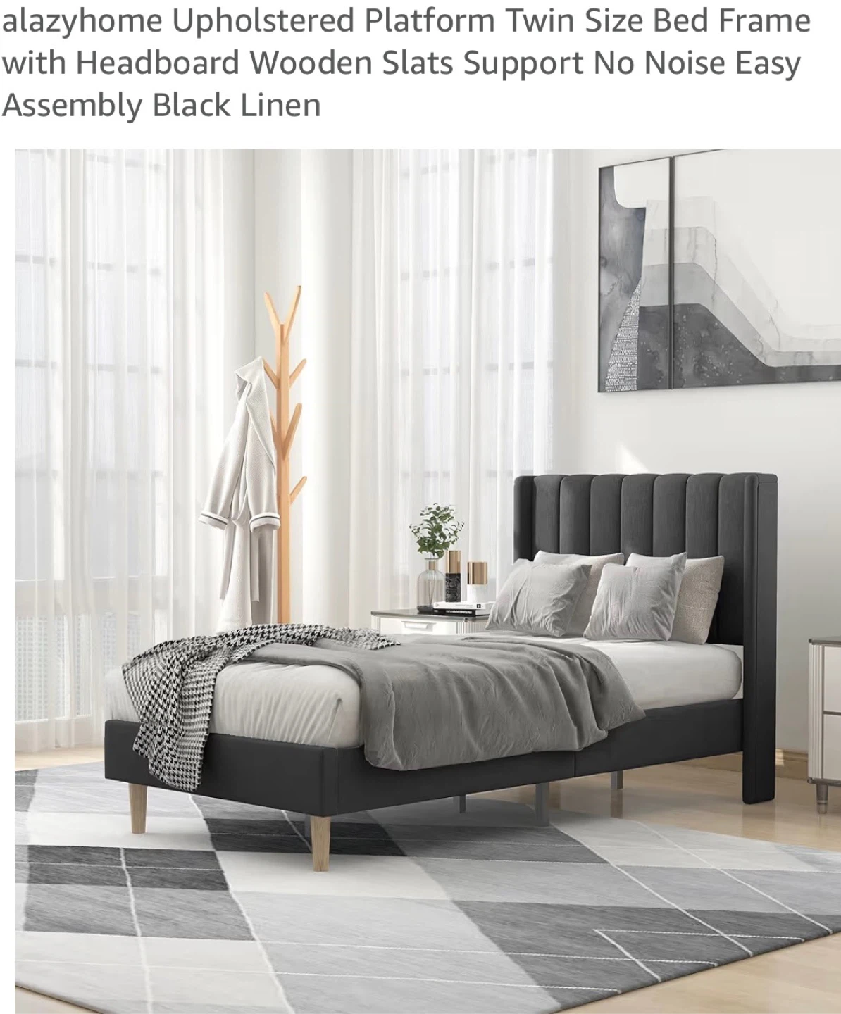 Alazyhome Upholstered Platform Bed Frame  and  mattress - Twin - photo 2