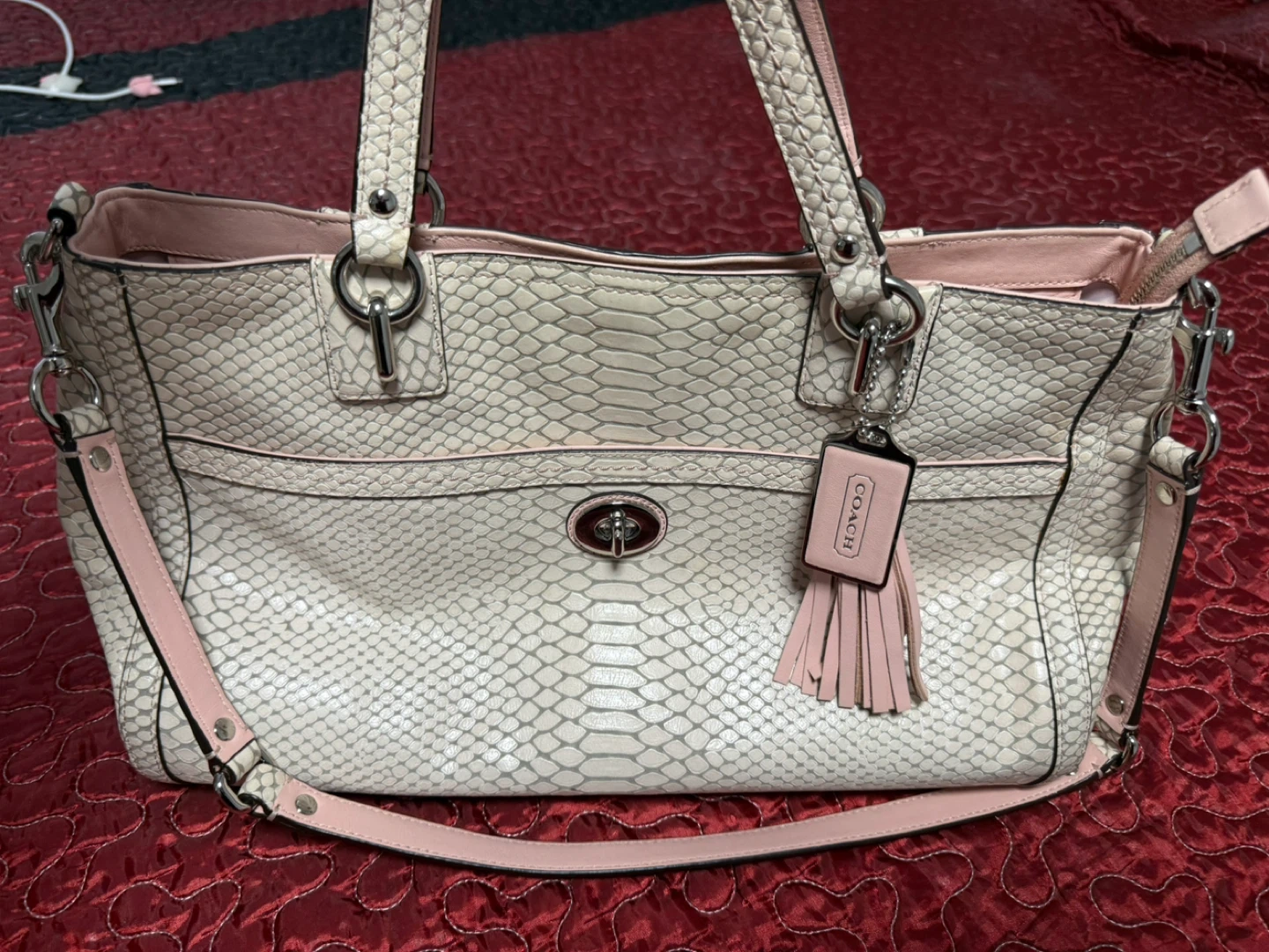 Coach Snakeskin Embossed Leather Handbag - photo 4