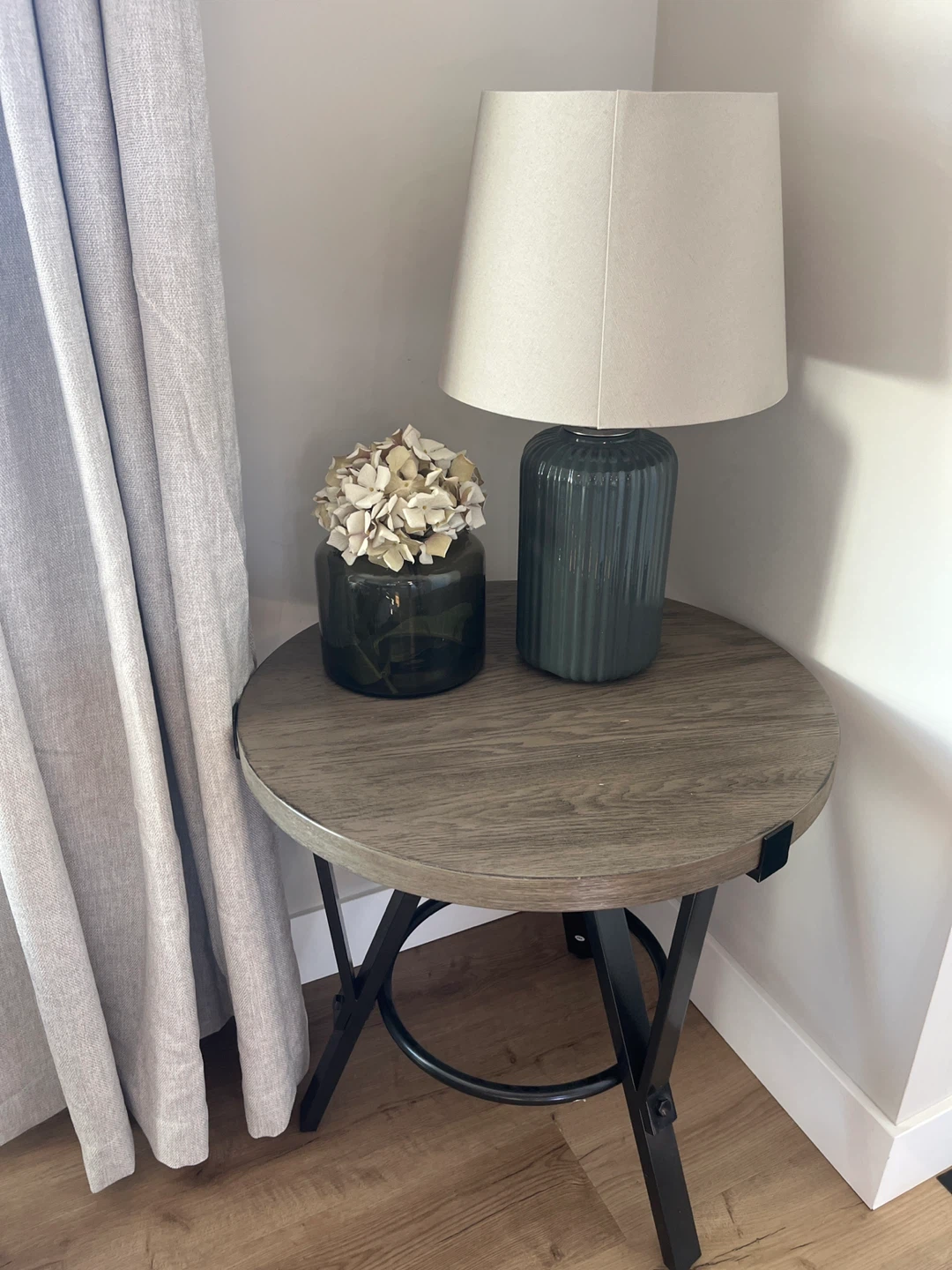 Round Wood Side Table with Metal Frame