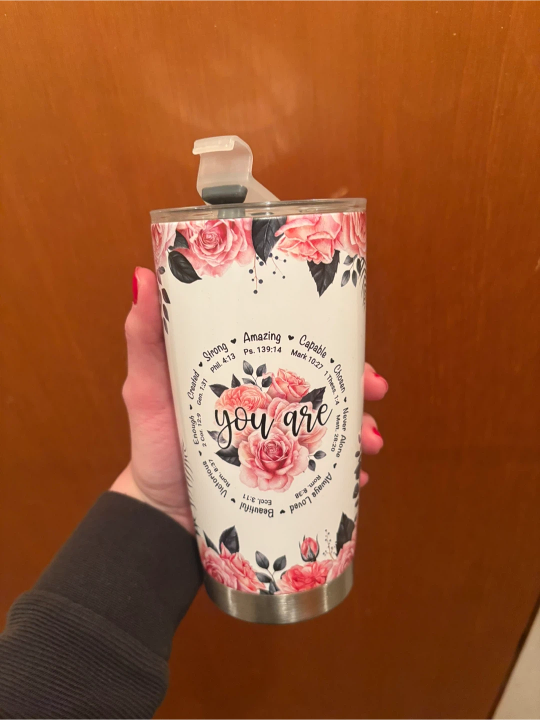 Tumbler with "you are" floral design