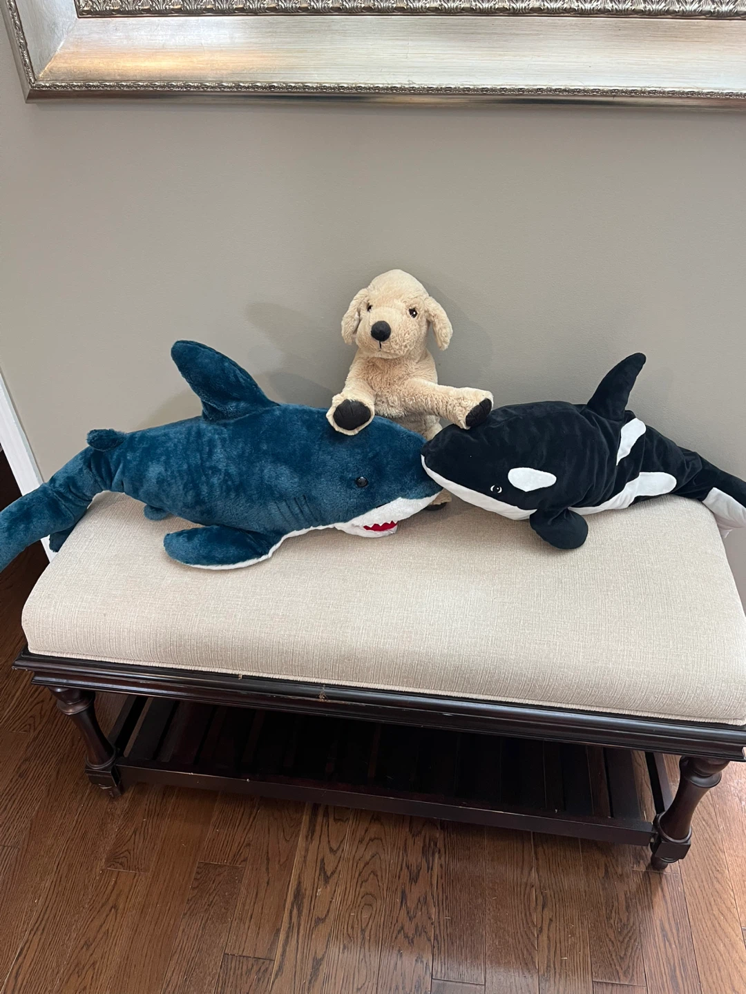 Blue Shark and Orca Whale Stuffed Animals with Dog