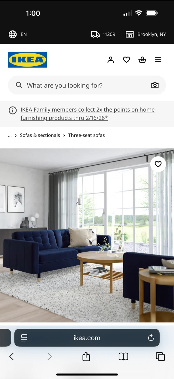 IKEA MORABO Sofa, blue velvet - photo 3