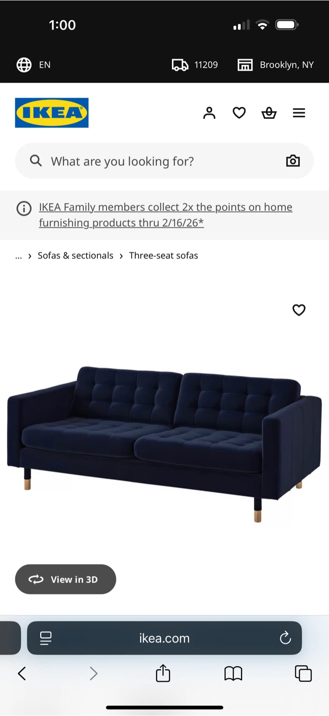 IKEA MORABO Sofa, blue velvet - photo 4