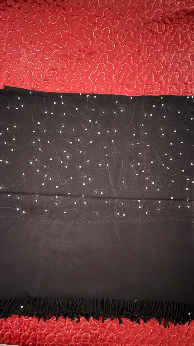 Black sequined Embroidery Shawl with fringe - photo 2