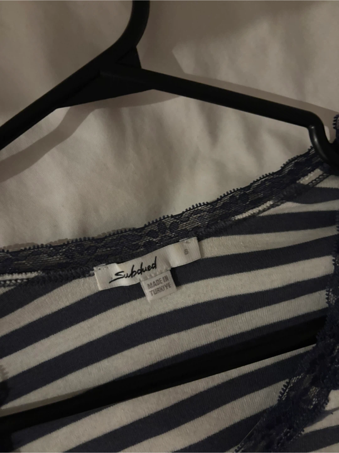 Subdued Striped Long Sleeve Top with Lace Trim - photo 2