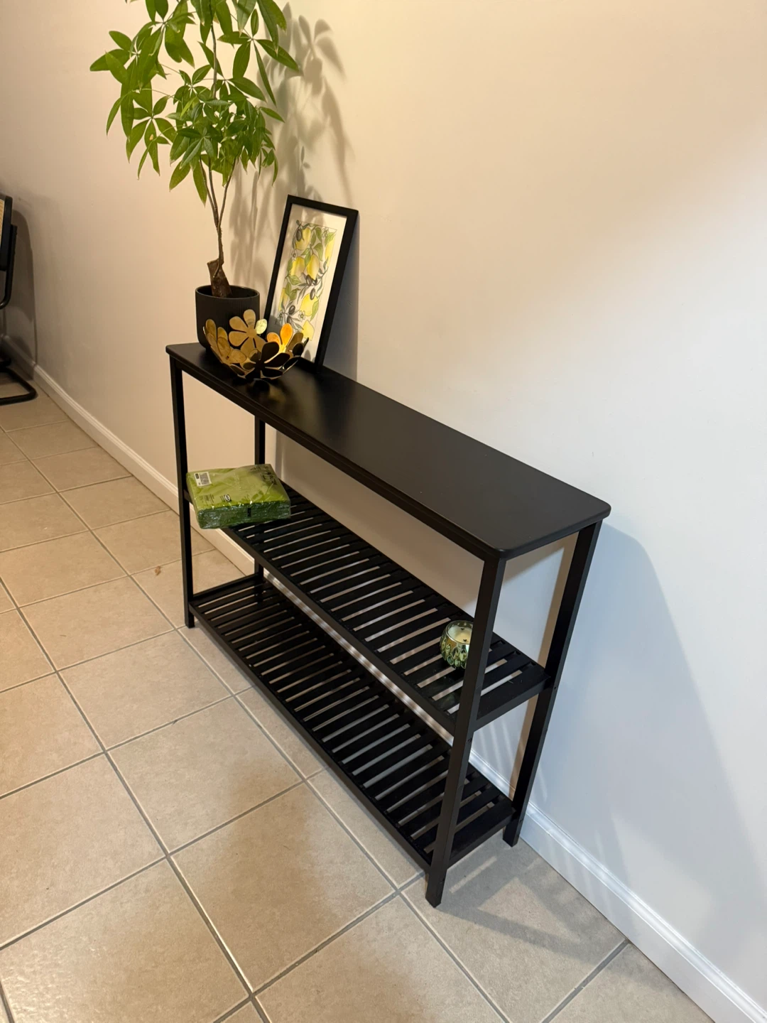 Black 3-Tier Slatted Shelf Console Table