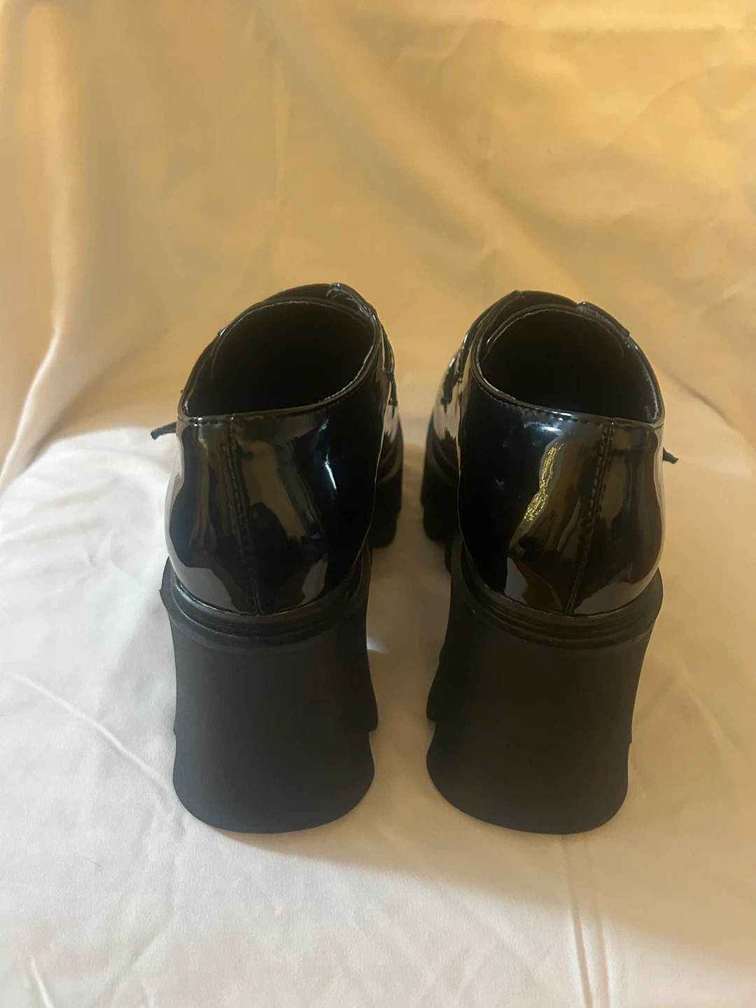 Black Patent Chunky Platform Loafers with Studs and Buckles - photo 4
