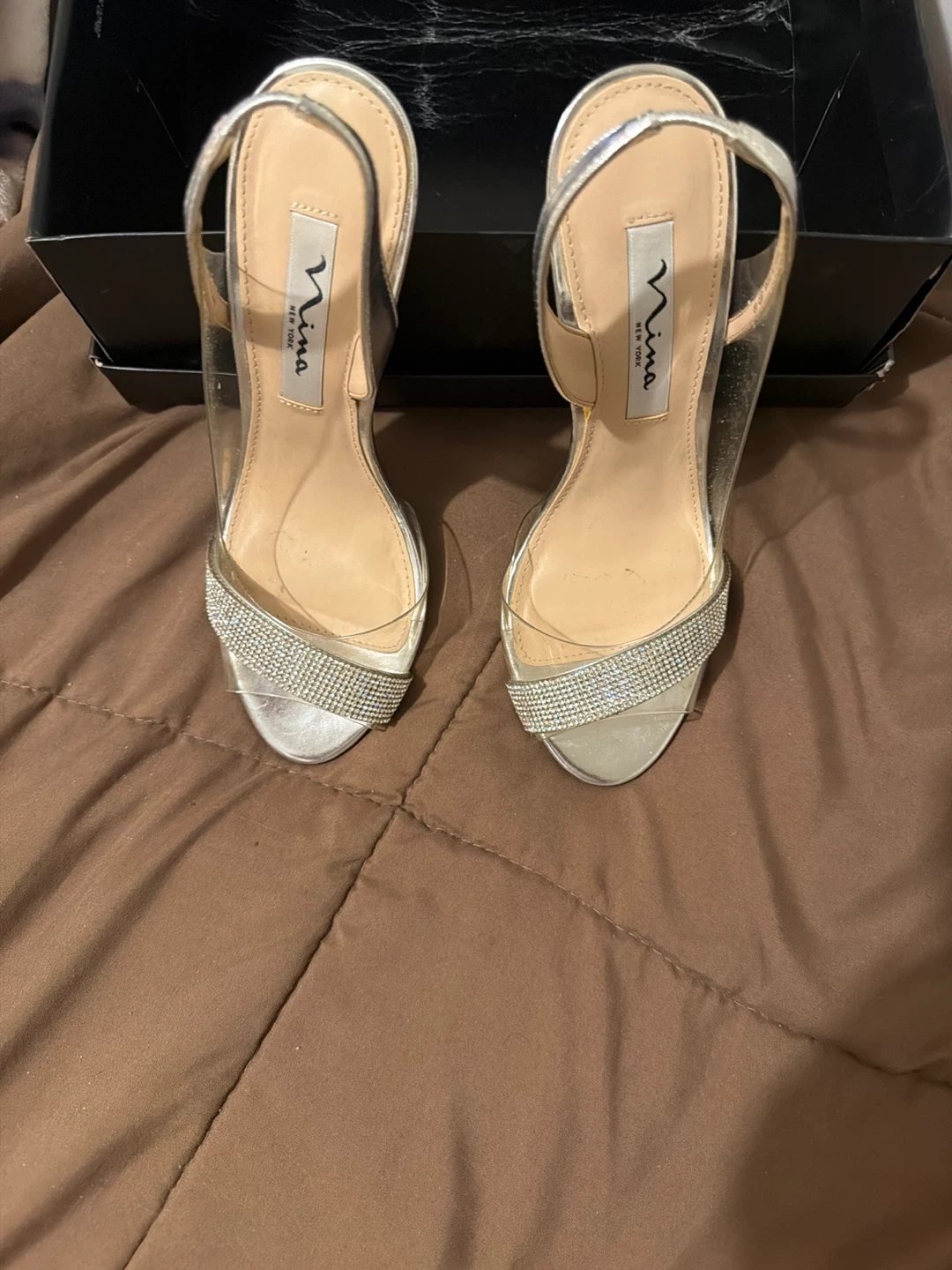 Nina Silver Rhinestone Heeled Sandals