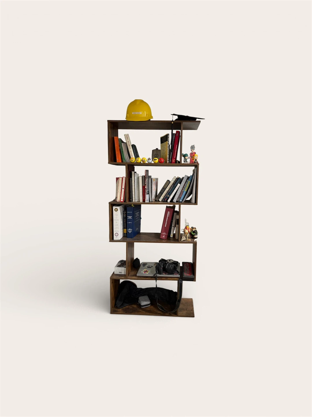 Modern Geometric Wood Bookshelf – 5 Tier Rustic Brown - photo 3