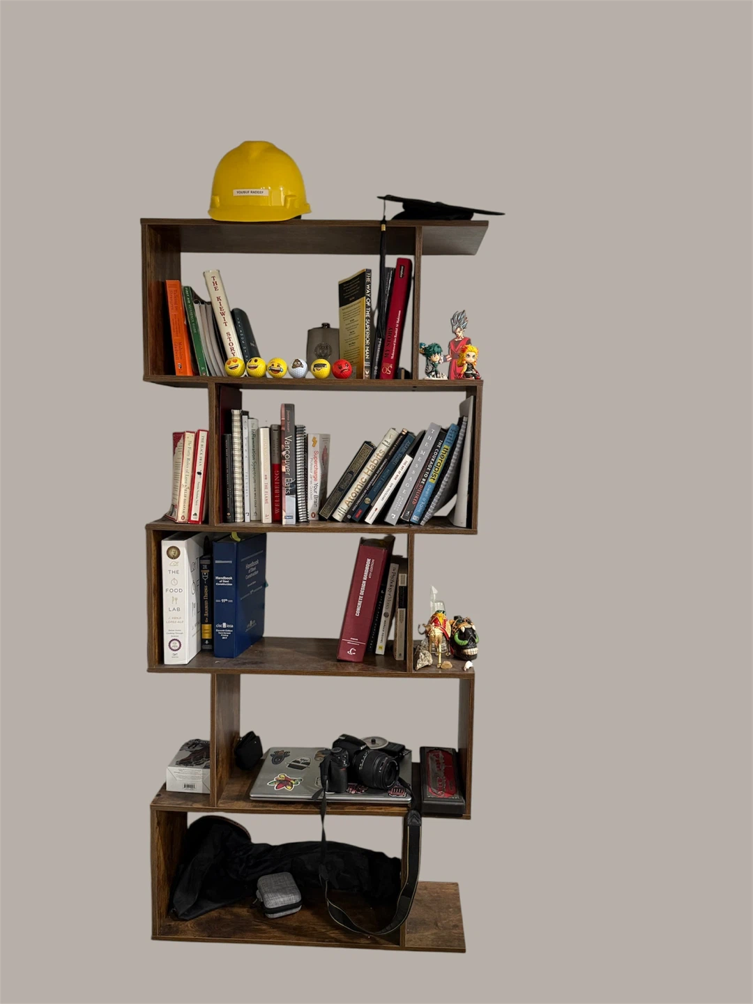 Modern Geometric Wood Bookshelf – 5 Tier Rustic Brown - photo 2
