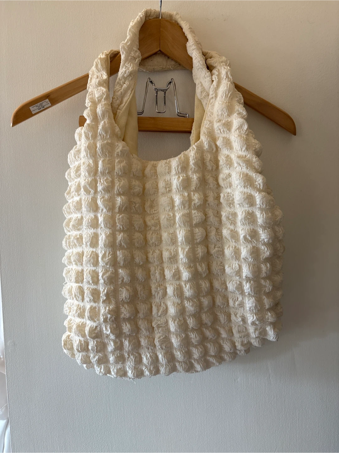 Cream Textured Hobo Bag