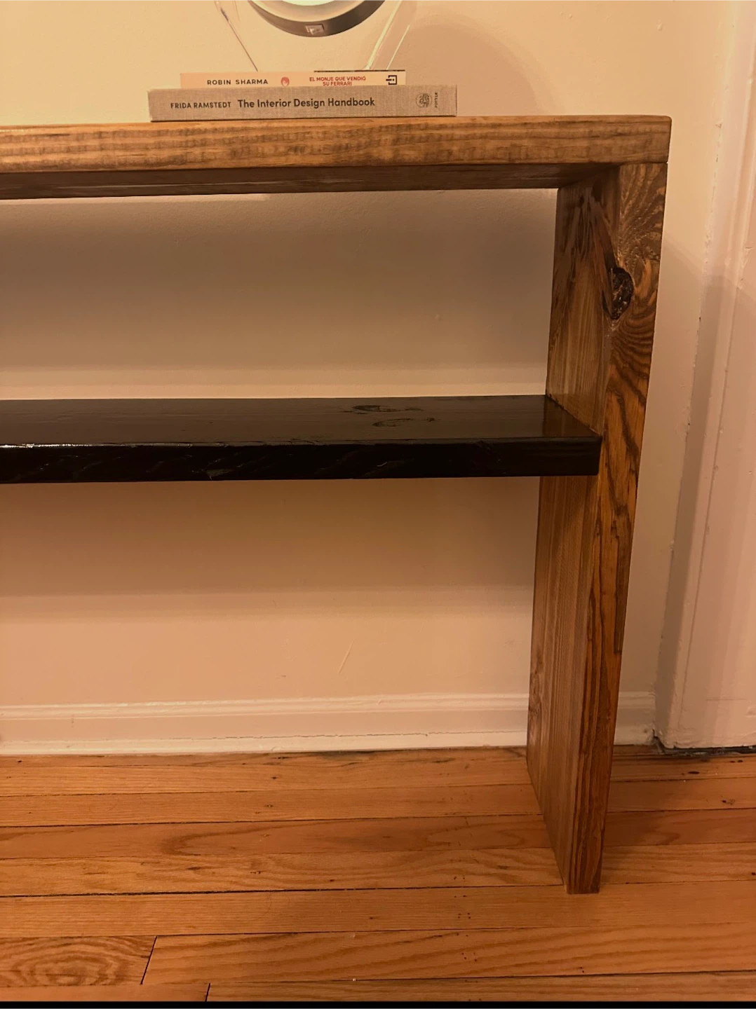 Wooden Console Table with Black Shelf