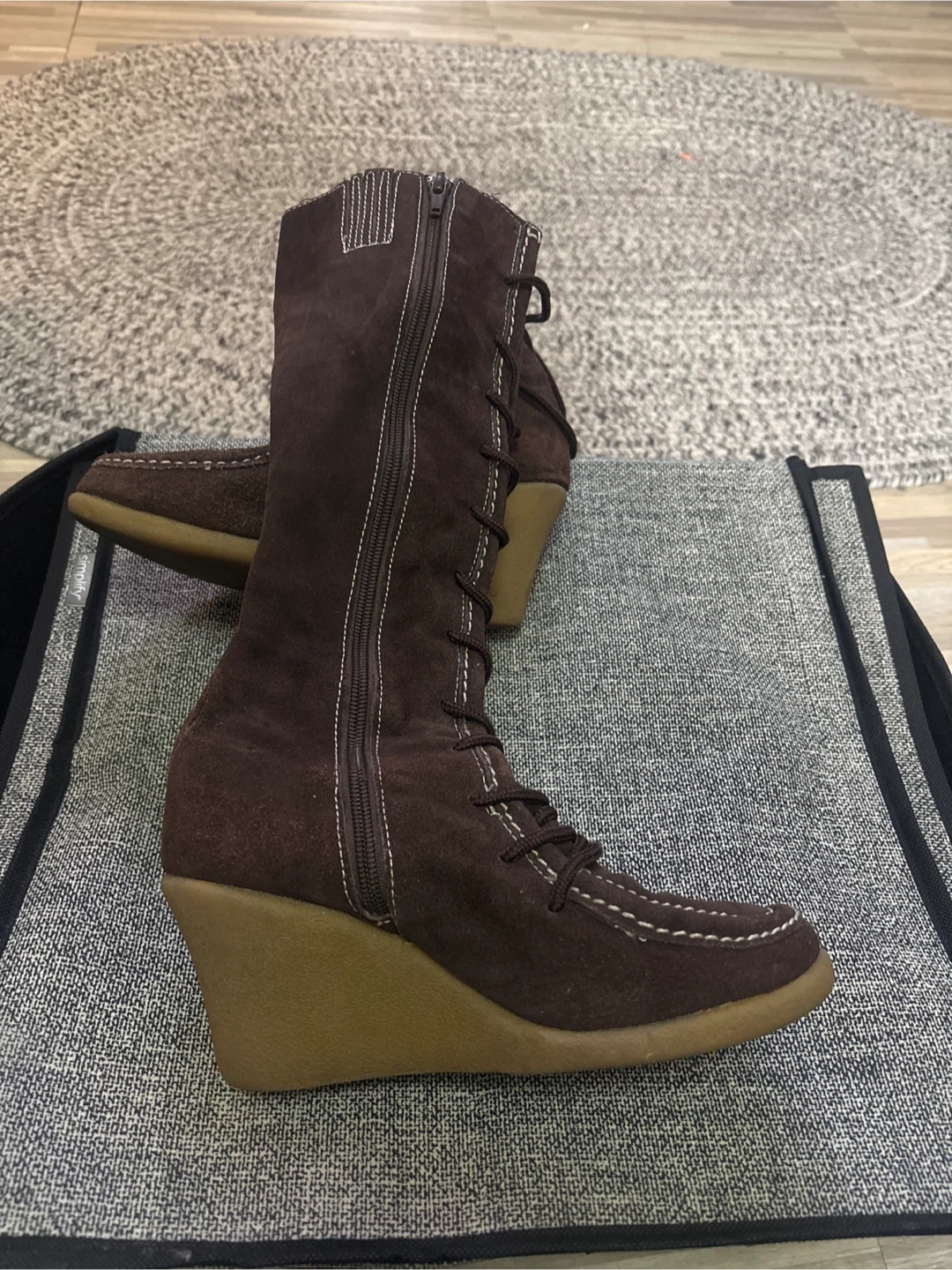 Size 6 brown high boots wedge boots - photo 2