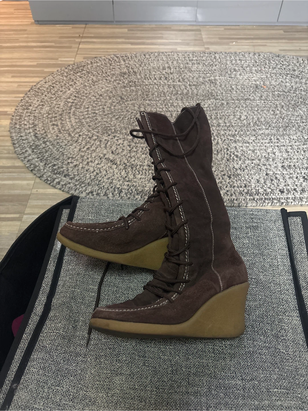 Size 6 brown high boots wedge boots