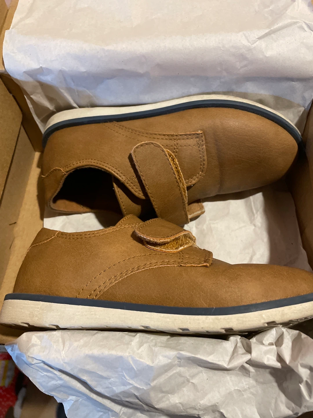 Brown Faux Leather Velcro Shoes - Kids Size 9