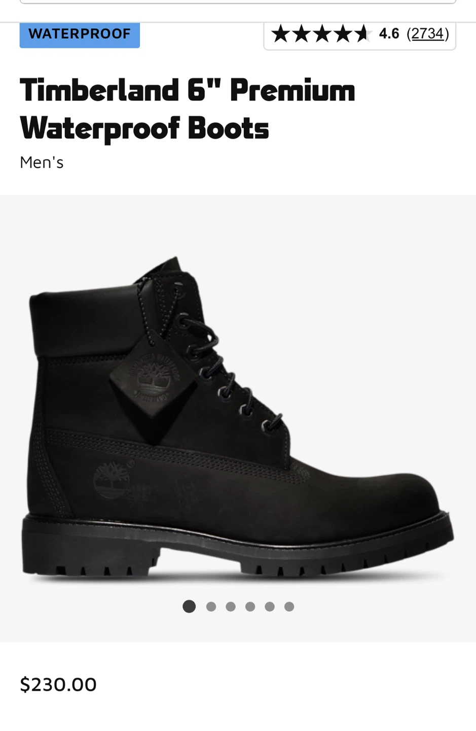 Timberland 6" Premium Waterproof Boots size 7 - Black