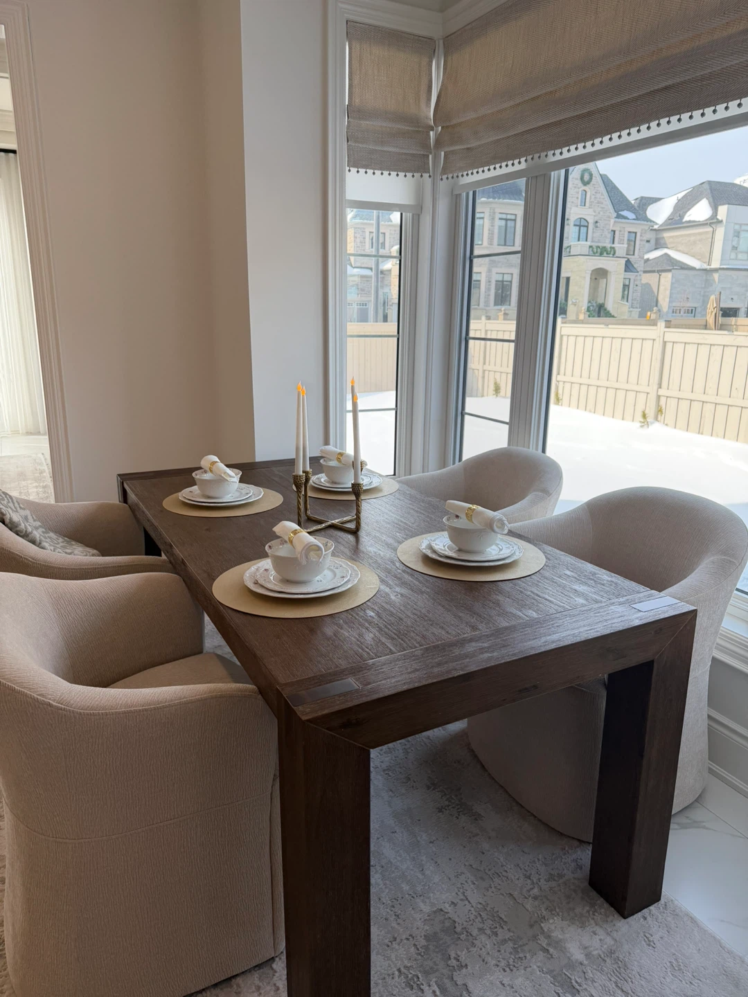 Wooden Dining Table with upholstered Chairs