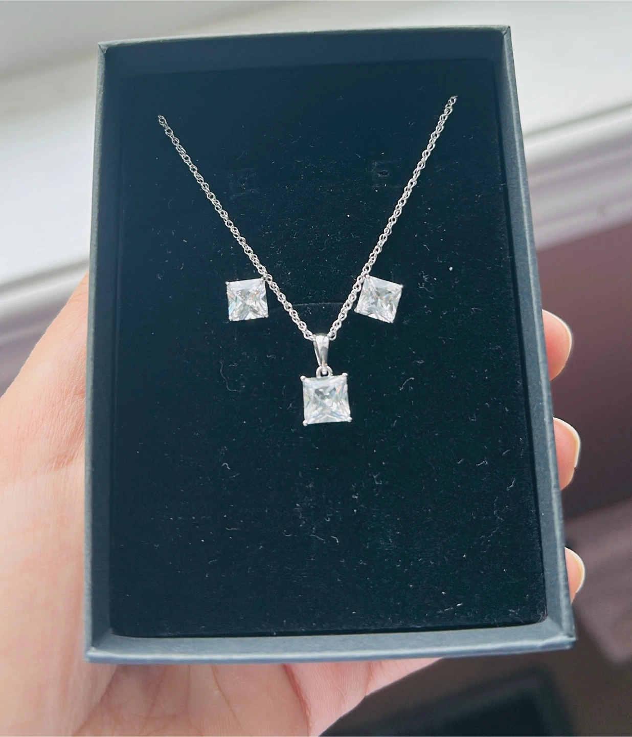 Zales Silver-Tone Square Pendant Necklace and Earrings Set