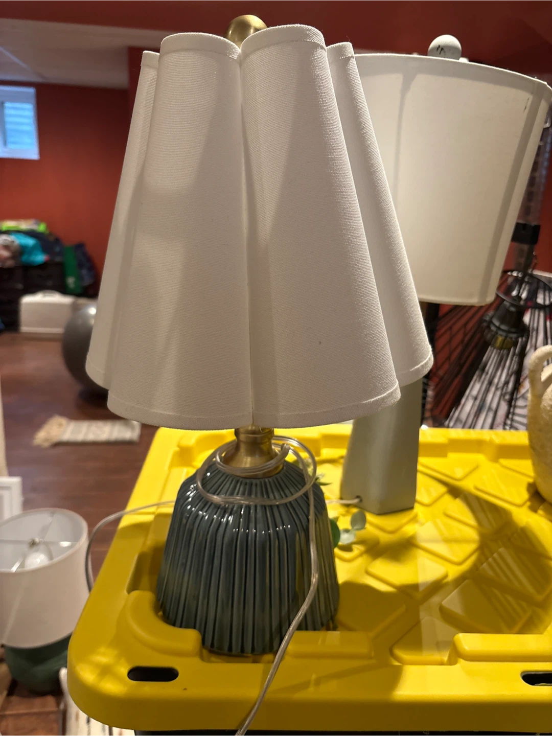 Blue Ceramic Table Lamp with White Pleated Shade