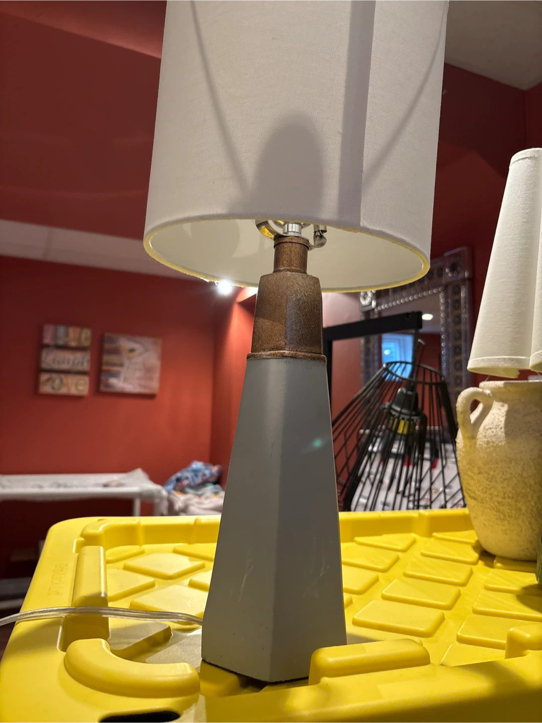 Gray Tapered Table Lamp with White Drum Shade - photo 3