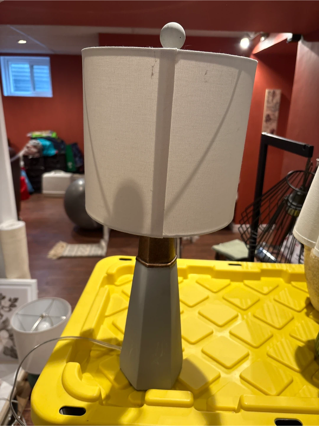 Gray Tapered Table Lamp with White Drum Shade