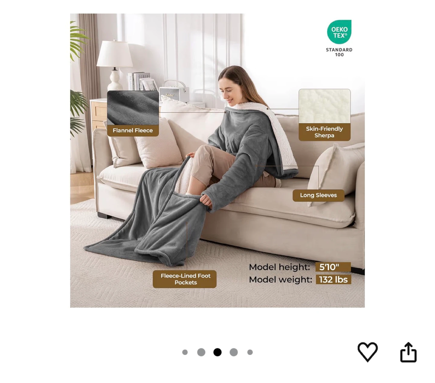 Kozyus Heated Robe Blanket 50"x70" Light Grey & Ivory - photo 5