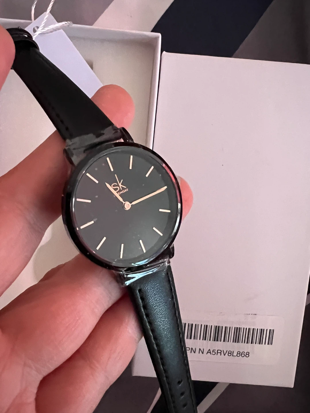 SK SHENGKE Black Leather Strap Women's Watch