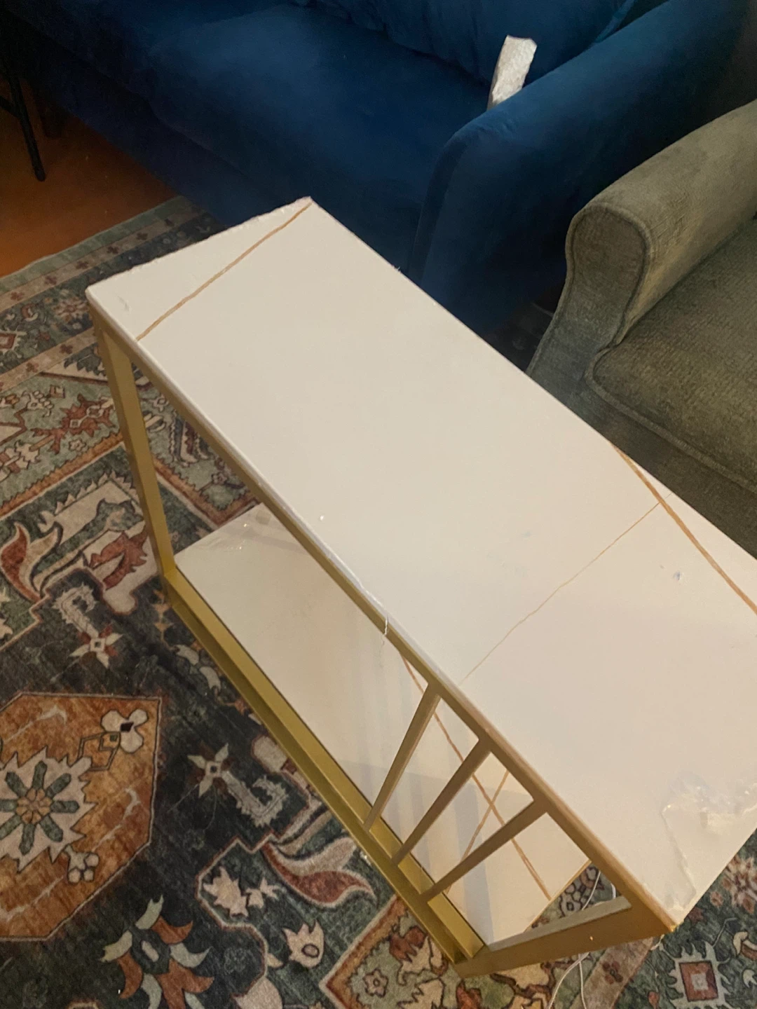 Gold Metal Side Table with White Marble Top - photo 5