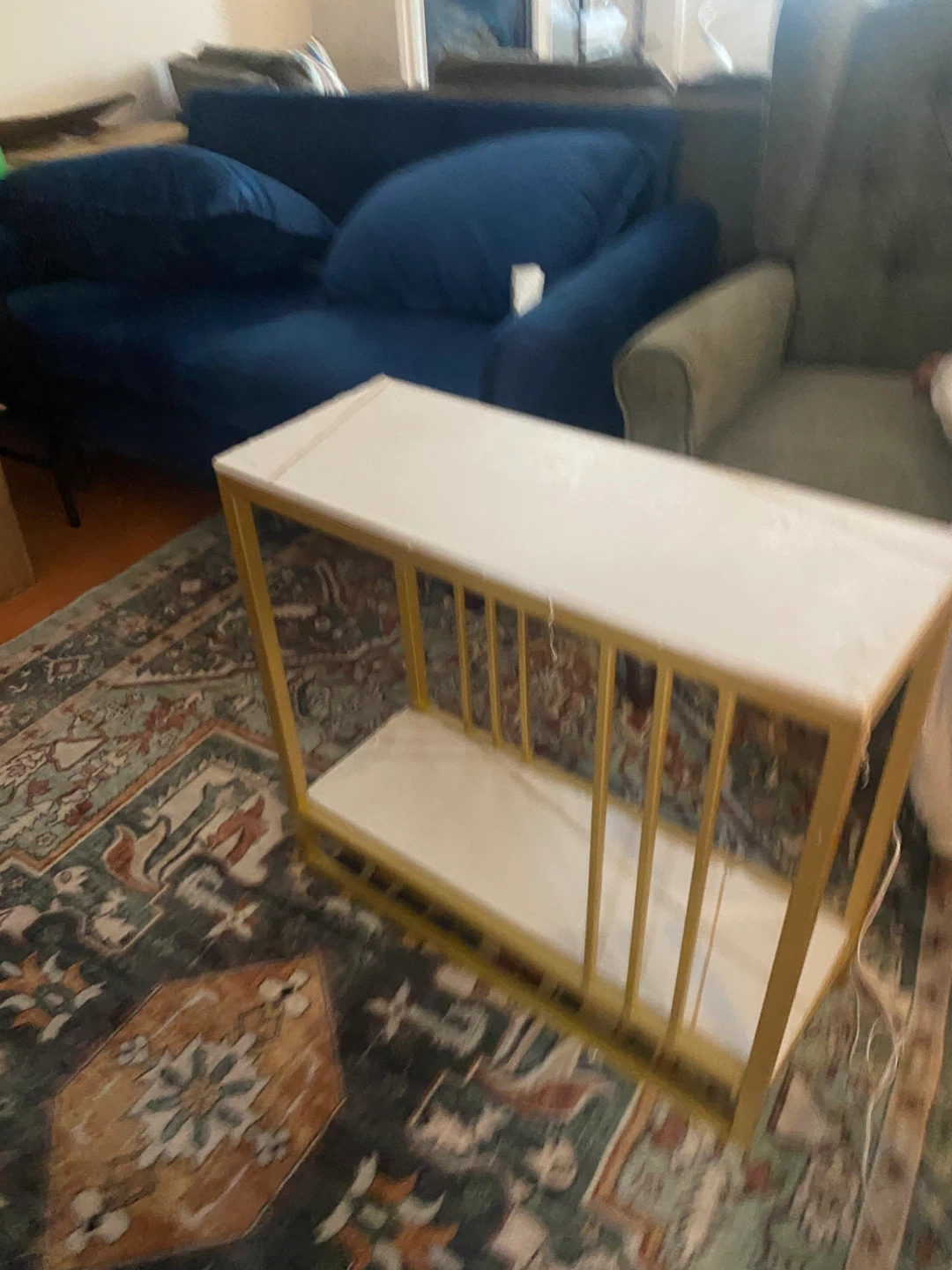 Gold Metal Side Table with White Marble Top - photo 3