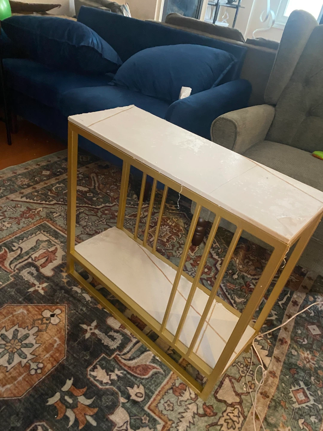 Gold Metal Side Table with White Marble Top