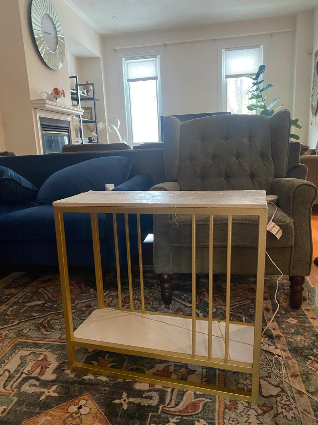 Gold Metal Side Table with White Marble Top - photo 4