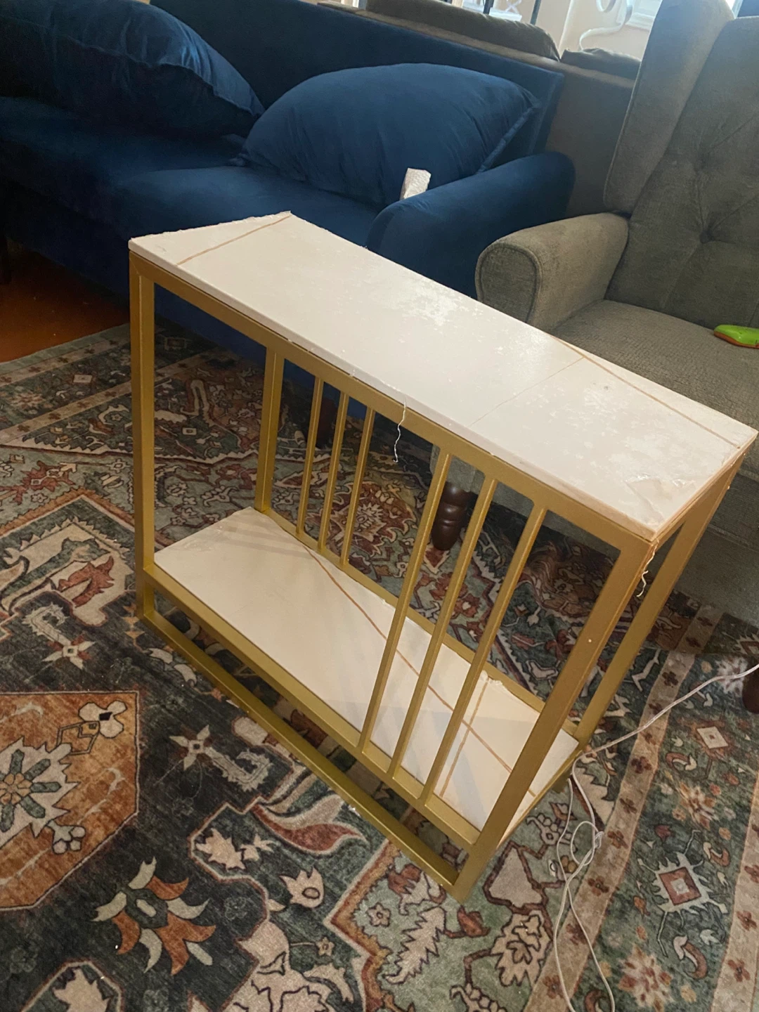 Gold Metal Side Table with White Marble Top - photo 2