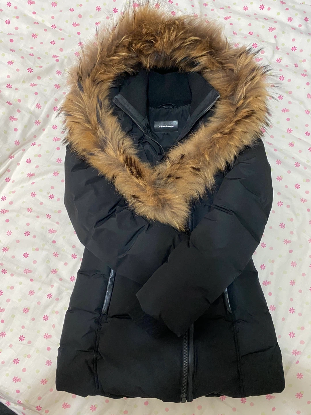 Mackage Black Down Winter Jacket with Fur Hood - Size S - photo 2