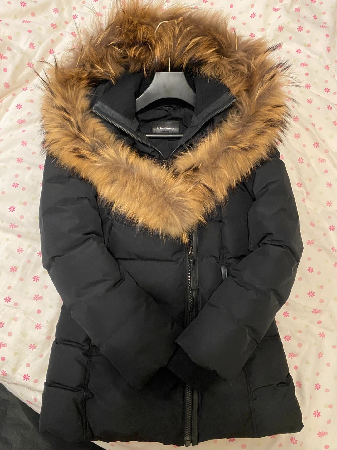 Mackage Black Down Winter Jacket with Fur Hood - Size S