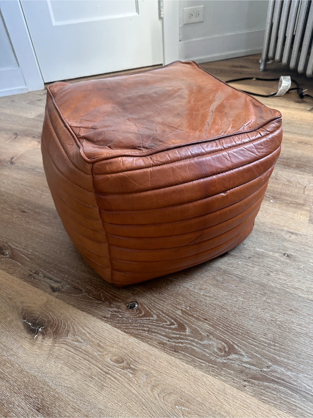Brown Leather Pouf Ottoman - photo 3