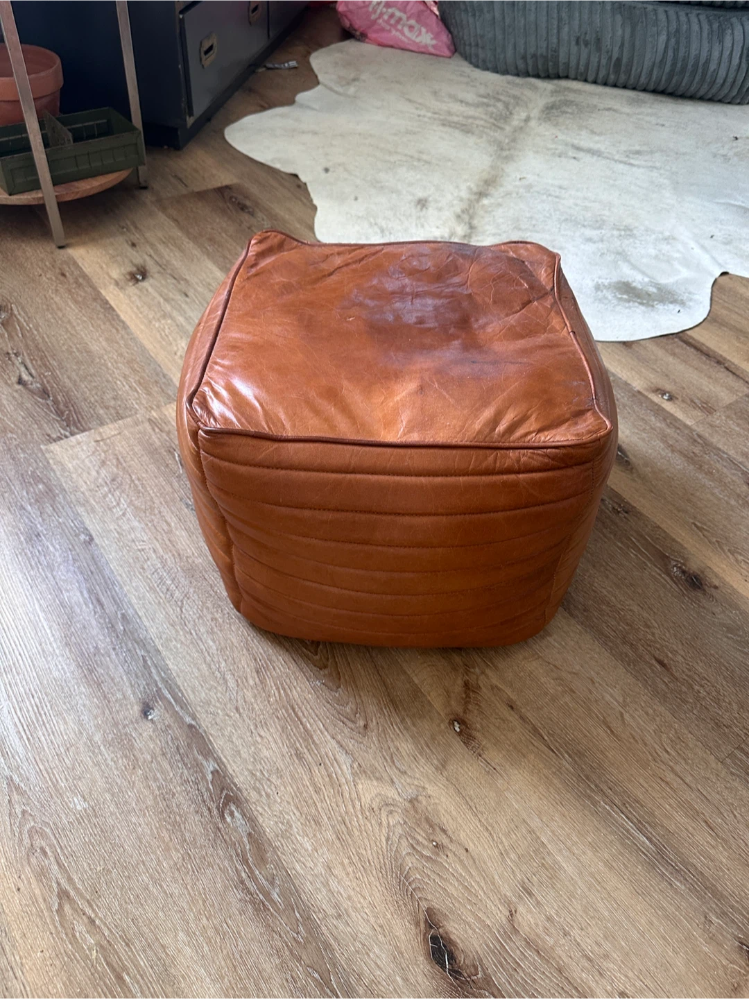 Brown Leather Pouf Ottoman - photo 2