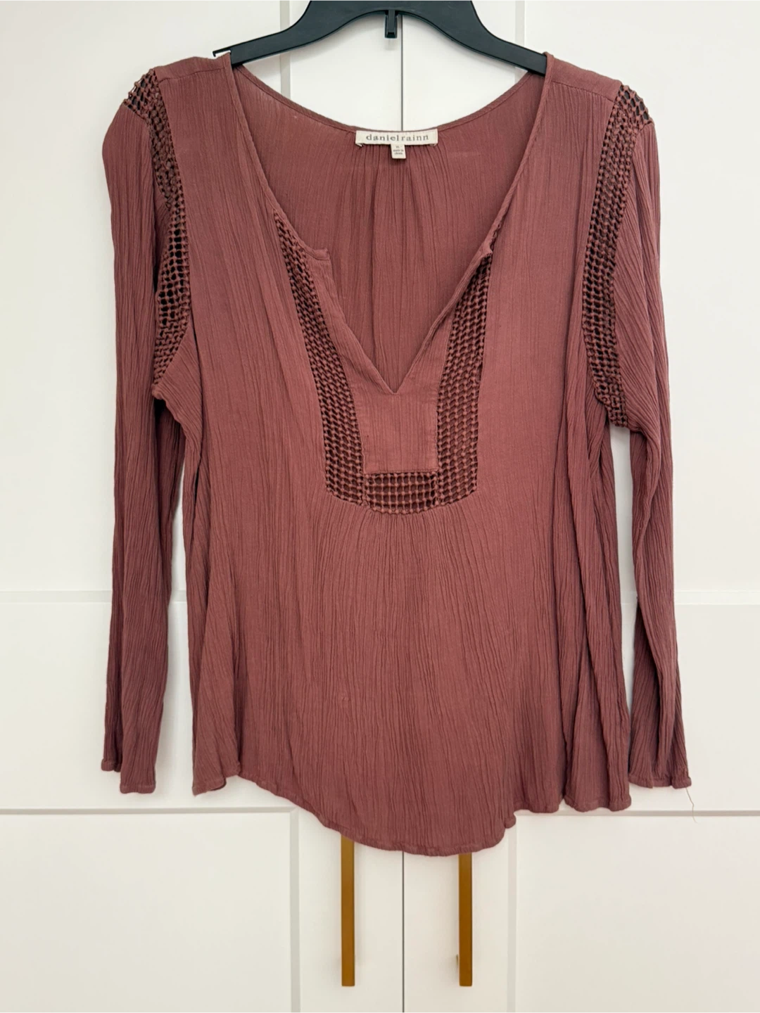 Daniel Rainn Mauve Crochet Detail V-Neck Top