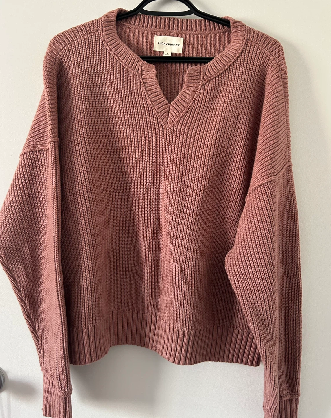 Lucky Brand Pink Knit V-Neck Sweater