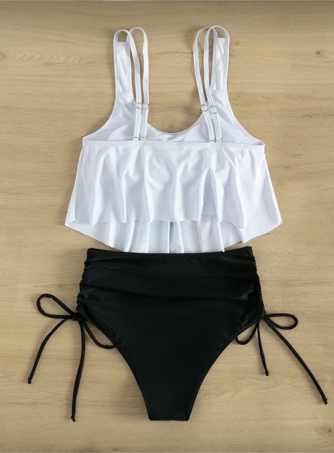 White Tankini Swimsuit with Black High-Waisted Bottoms - photo 2