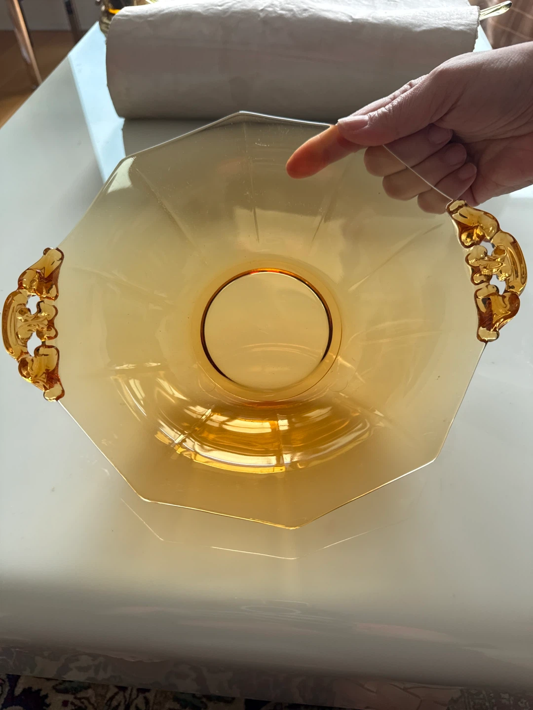Amber Glass Serving Bowl with Handles - photo 2